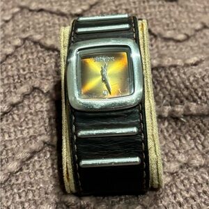 Nixon Silver and Brown leather Watch with Gold Face